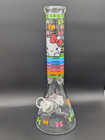 14" Colorful Kitty Graphic Beaker Bongs-Avernic Smoke Shop