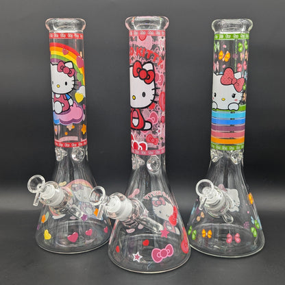 14" Colorful Kitty Graphic Beaker Bongs-Avernic Smoke Shop