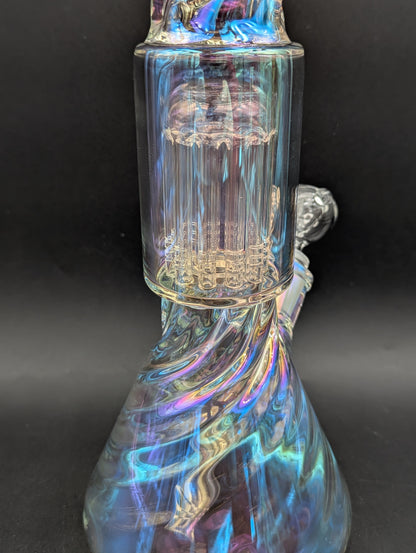 14" Iridescent Twist Beaker w/ Tree Perc-Avernic Smoke Shop