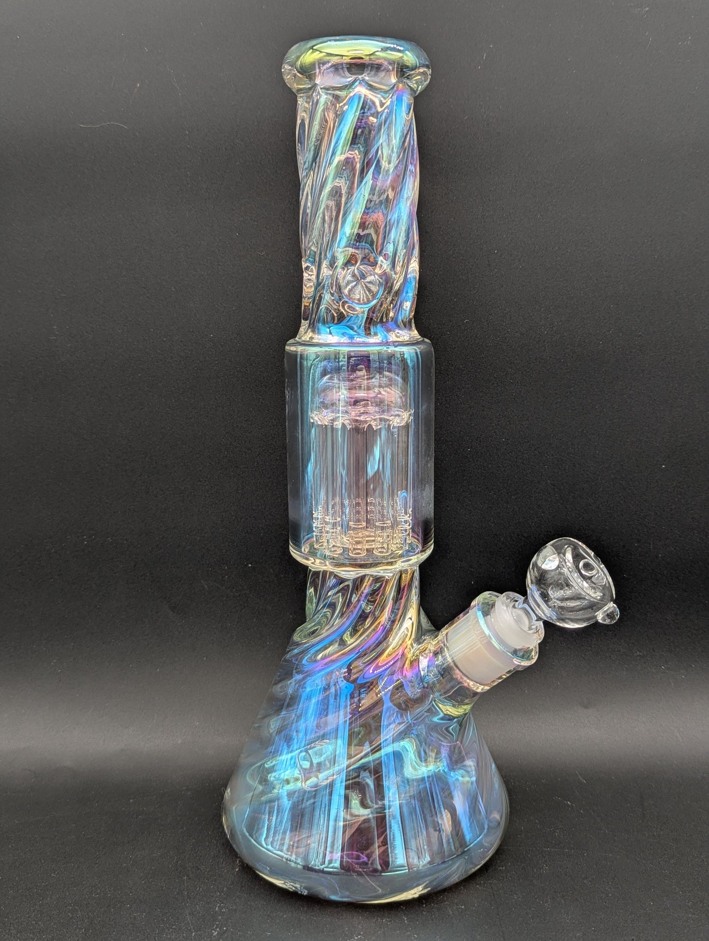 14" Iridescent Twist Beaker w/ Tree Perc-Avernic Smoke Shop