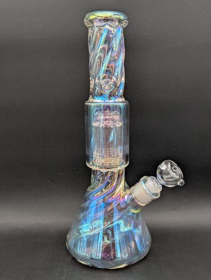 14" Iridescent Twist Beaker w/ Tree Perc-Avernic Smoke Shop