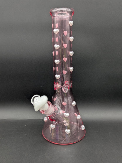 14" Pink Pearl Heart Beaker Bong-Avernic Smoke Shop