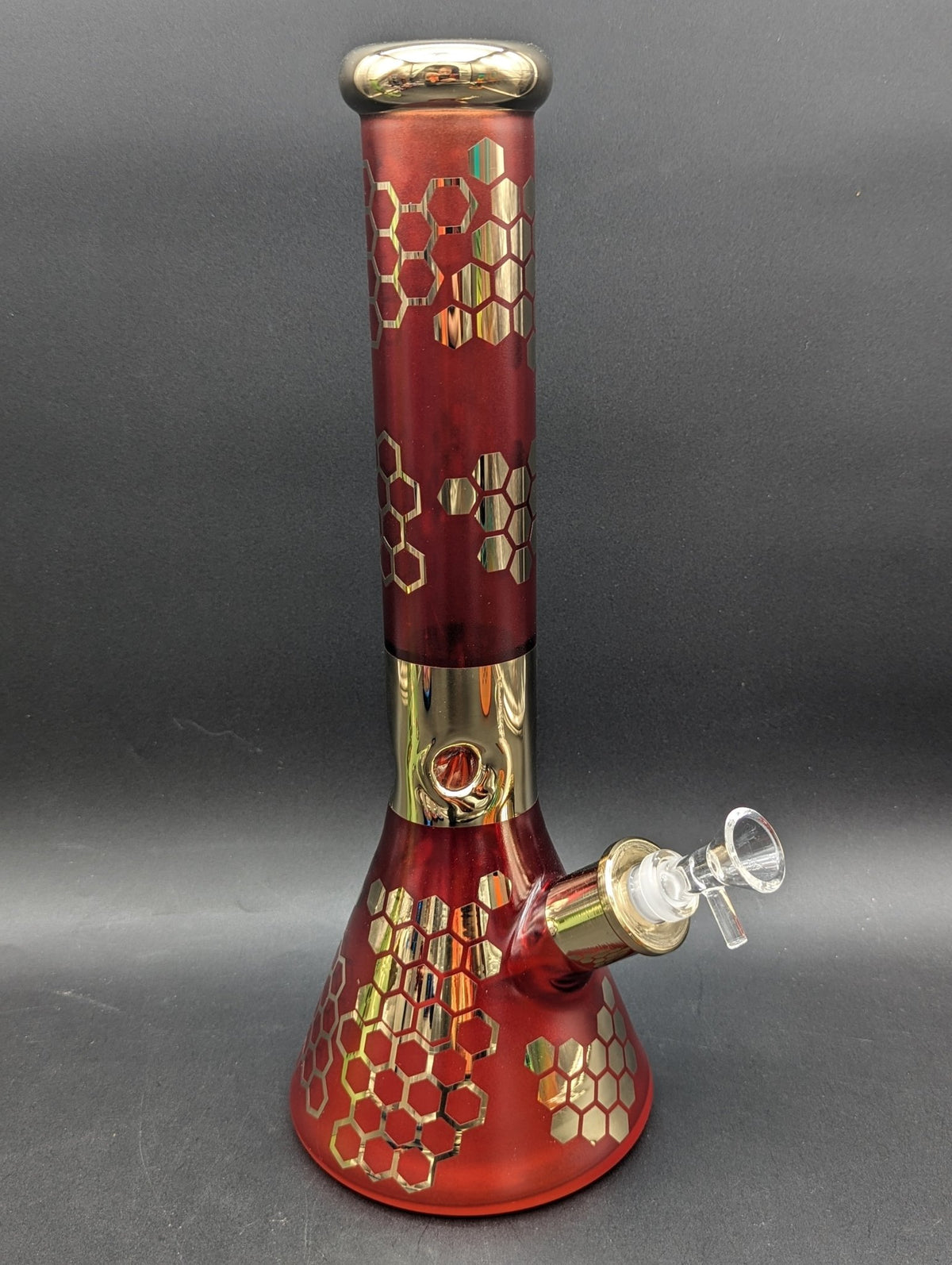 14" Rainbow Sandblasted Beaker w/ Honeycomb Pattern - Meech Madness Smoke Shop