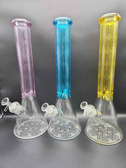 16" Etched Color Tube Beaker Bongs - Avernic Smoke Shop