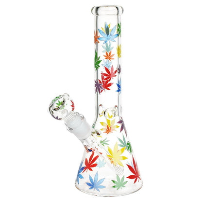 Rainbow Pride Leaf Beaker Glass Water Pipe - 10.25" / 14mm F