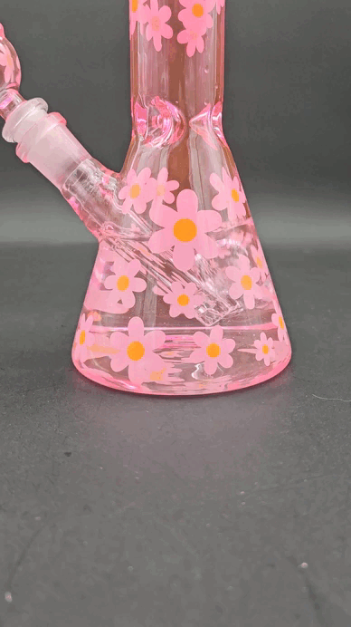 Pink Floral Beaker Bong 10"-Avernic Smoke Shop