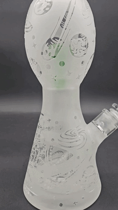 16" Deep Sandblasted Space Voyager Double Perc Beaker