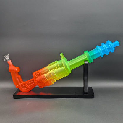 23" Rainbow Frosted Gatling Gun Bong w/ Wood Stand-Avernic Smoke Shop