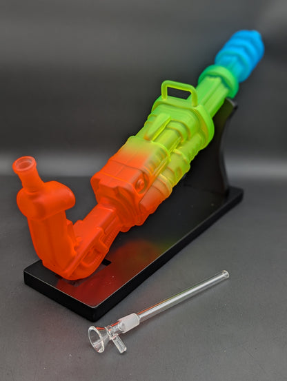 23" Rainbow Frosted Gatling Gun Bong w/ Wood Stand-Avernic Smoke Shop