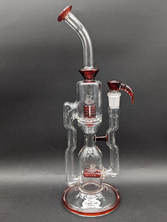 2K Glass 16" Dual Perc Capcycler 4 - Red - Meech Madness Smoke Shop