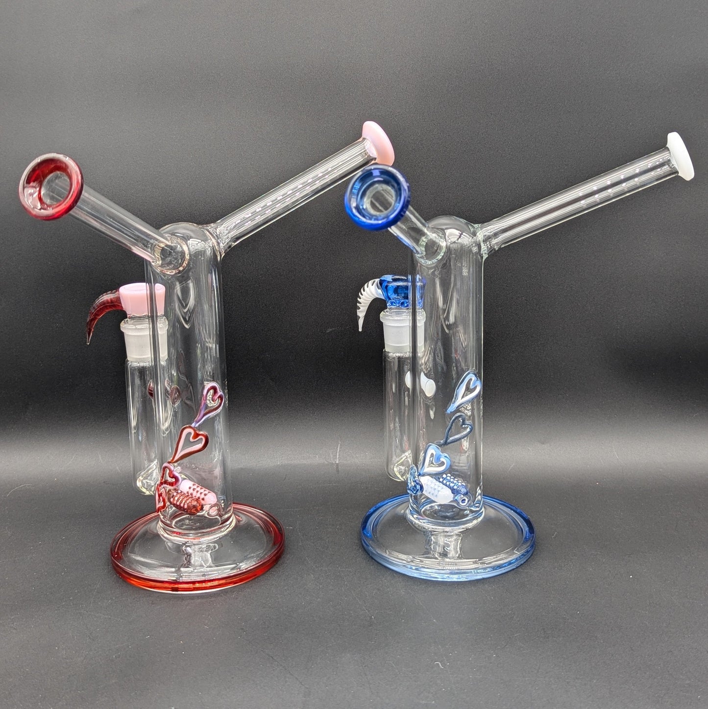 2K Glass Dual Color Dual Mouth Heart Bong-Meech Madness Smoke Shop