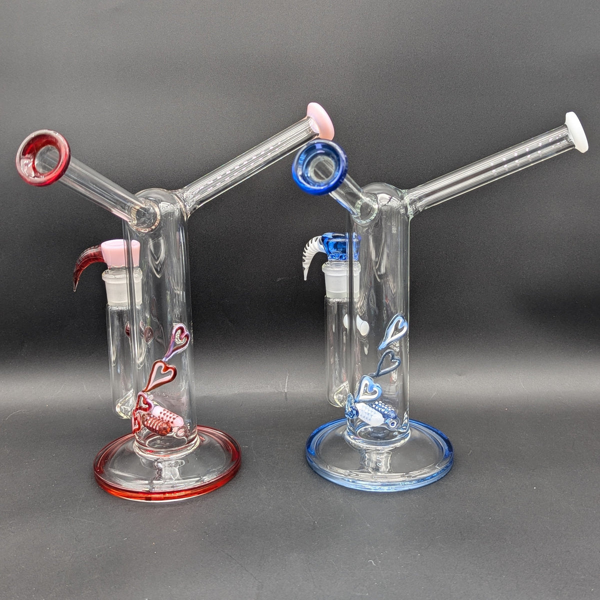 2K Glass Dual Color Dual Mouth Heart Bong-Meech Madness Smoke Shop