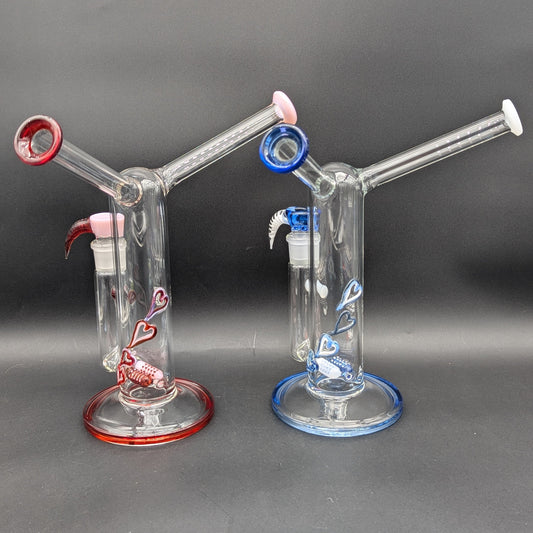 2K Glass Dual Color Dual Mouth Heart Bong-Meech Madness Smoke Shop