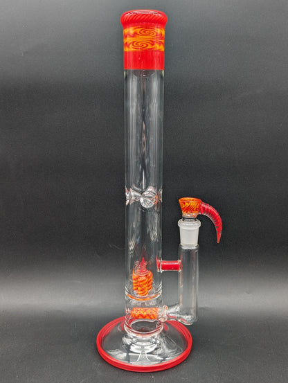2K Glass Dual Gridline to Inv3 Tube 15.5" - Worked Red/Yellow - Meech Madness Smoke Shop