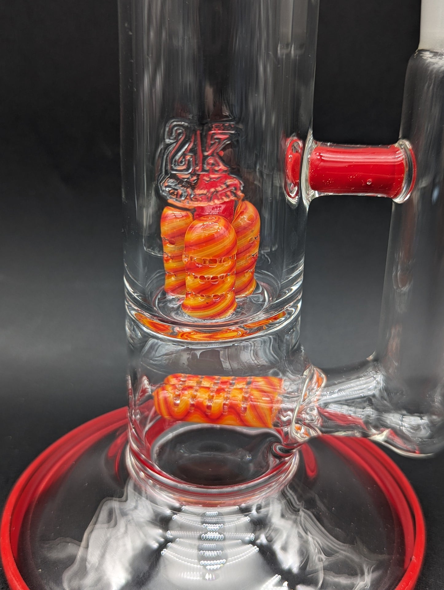 2K Glass Dual Gridline to Inv3 Tube 15.5" - Worked Red/Yellow - Meech Madness Smoke Shop
