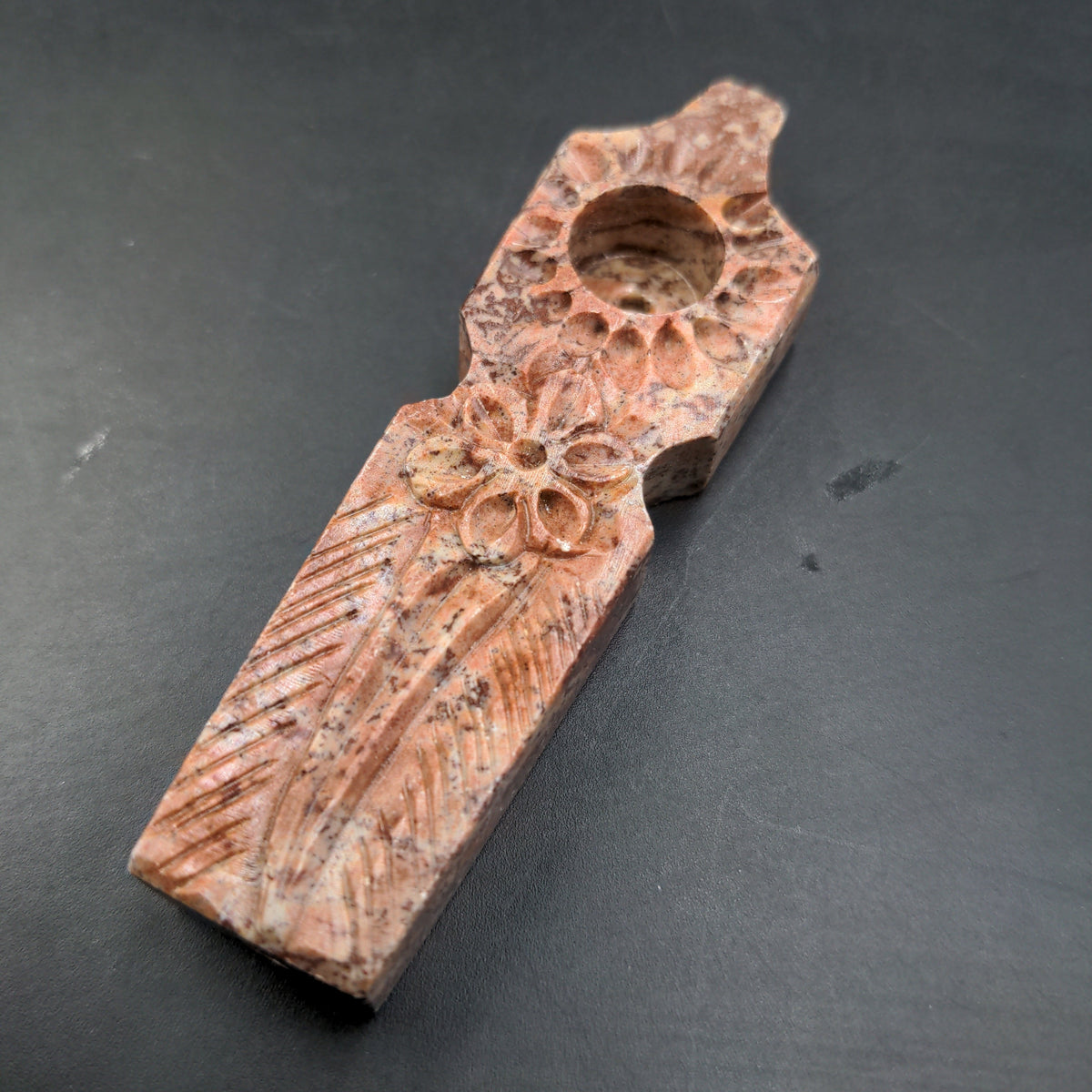 3" Flat Marble Stone Pipe w/ Flower Design-Avernic Smoke Shop