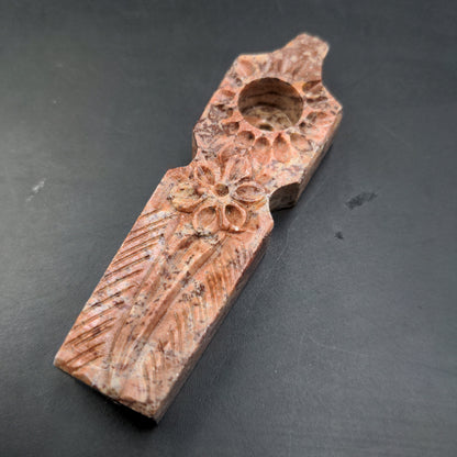 3" Flat Marble Stone Pipe w/ Flower Design-Avernic Smoke Shop