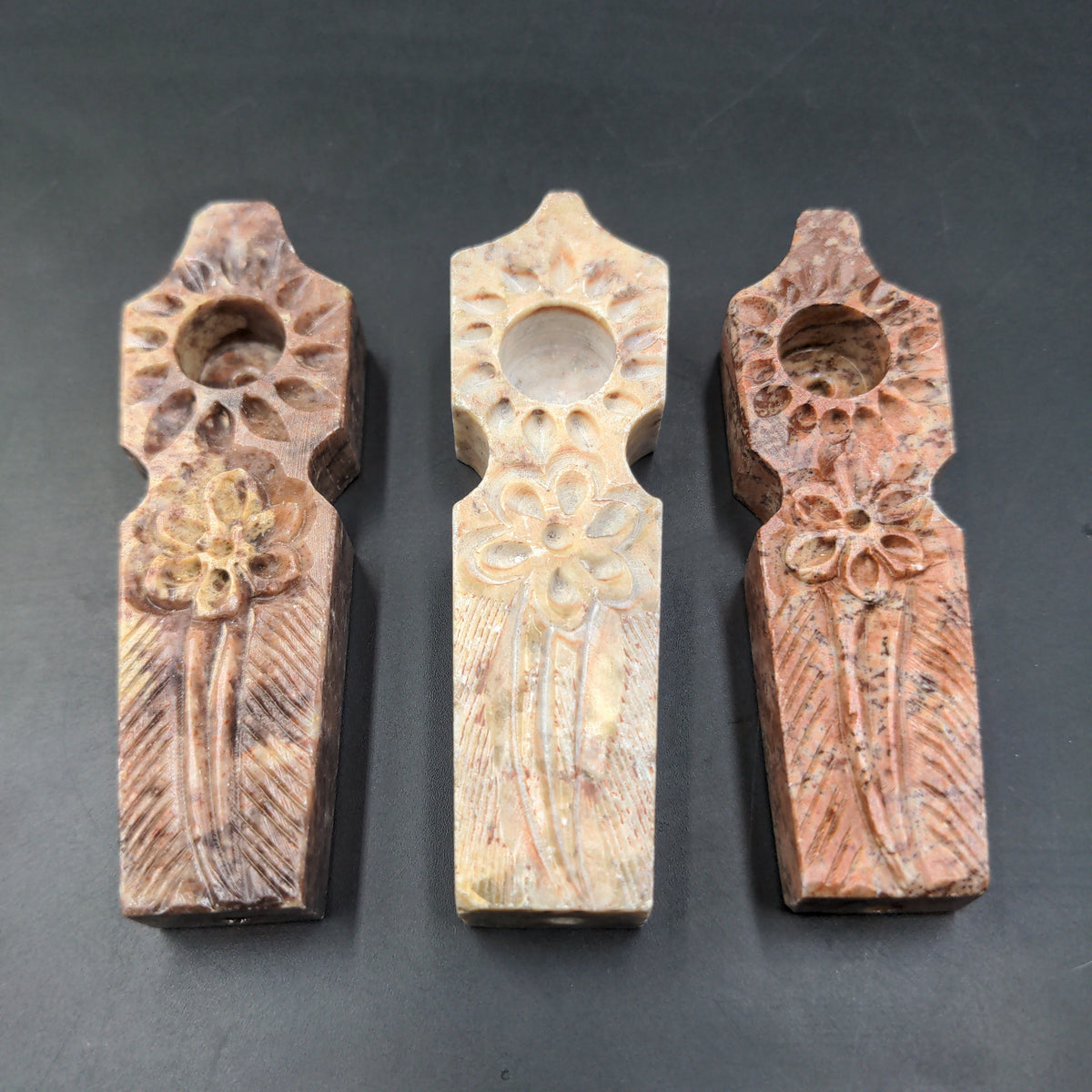 3" Flat Marble Stone Pipe w/ Flower Design-Avernic Smoke Shop