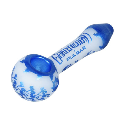 Grateful Dead x Pulsar Blue Sky Dancing Skellies Glass Spoon Pipe - 4.75"