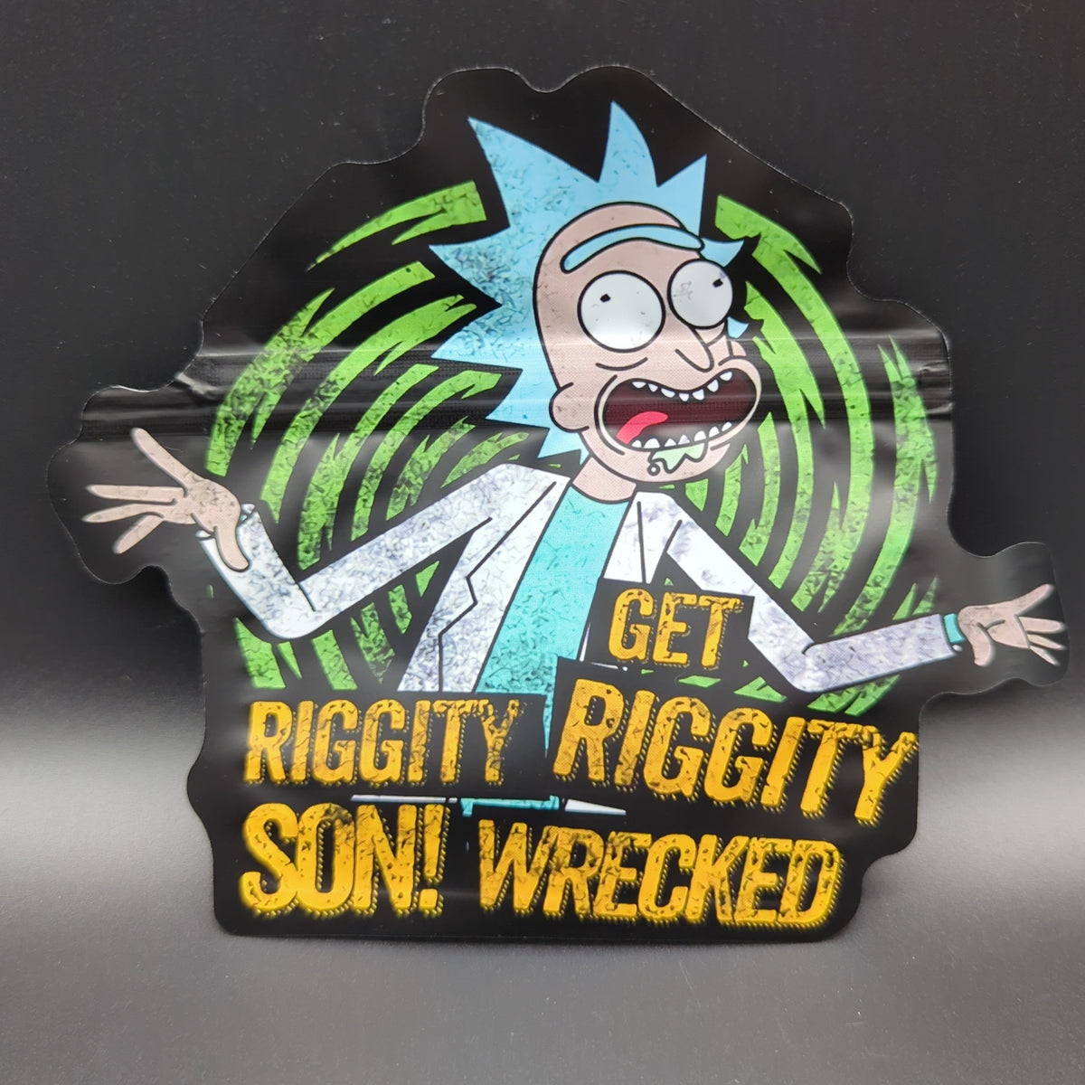 Top Bar 3.5g Riggity Wrecked Mylar Bags Die Cut - Meech Madness Smoke Shop