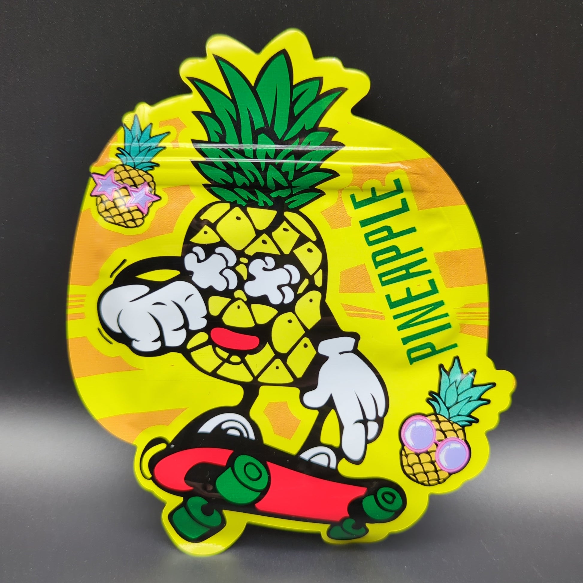 Top Bar 3.5g Skating Pineapple Mylar Bags Die Cut - Avernic Smoke Shop