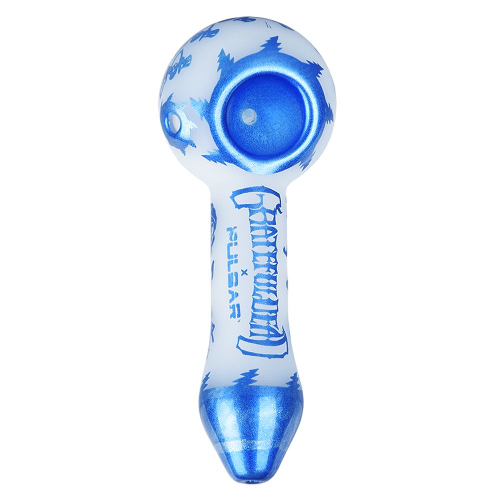 Grateful Dead x Pulsar Blue Sky Dancing Skellies Glass Spoon Pipe - 4.75"