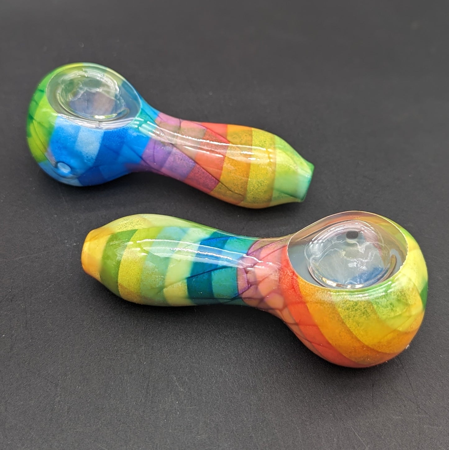 4" Rainbow Print Glass Spoon Pipe-Avernic Smoke Shop