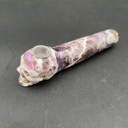 5" Gemstone Skull Hand Pipe | Amethyst