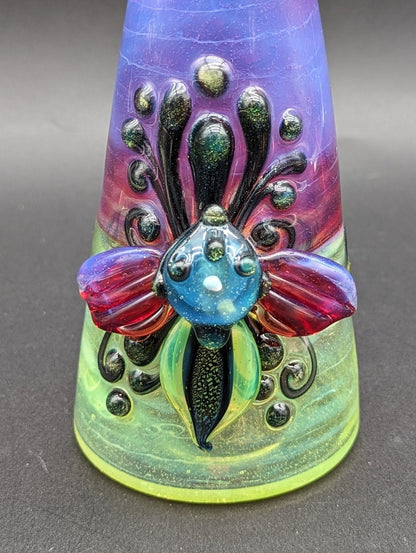 7" Gem Flower Cone Rig Purple/Green - By Lyric - Meech Madness Smoke Shop