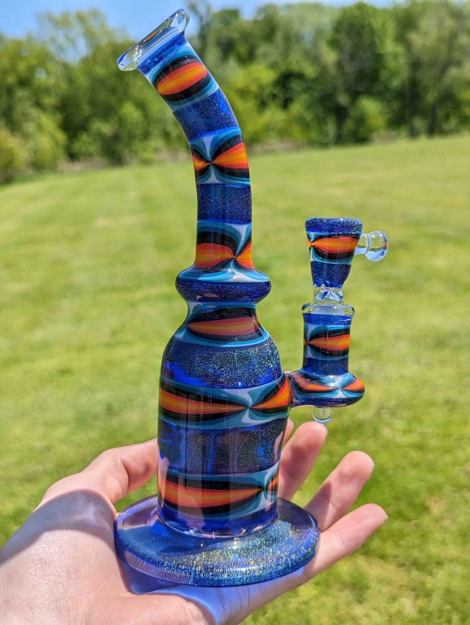 8.5" Wig Wag Dichro Water Pipe - By Texas Hot Glass - Meech Madness Smoke Shop