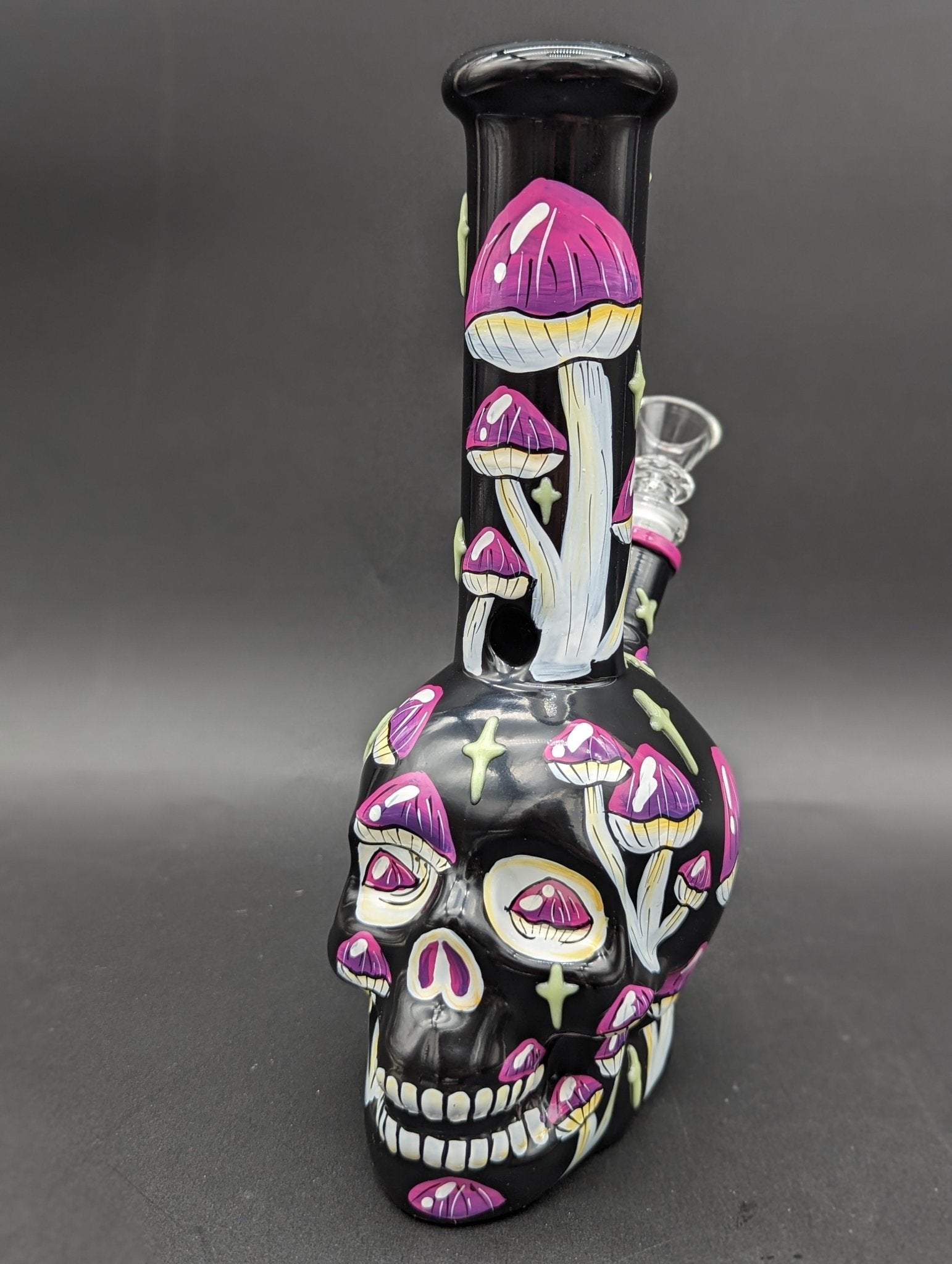 9.5" Glow in the Dark Mushroom Skull Bong - Meech Madness Smoke Shop