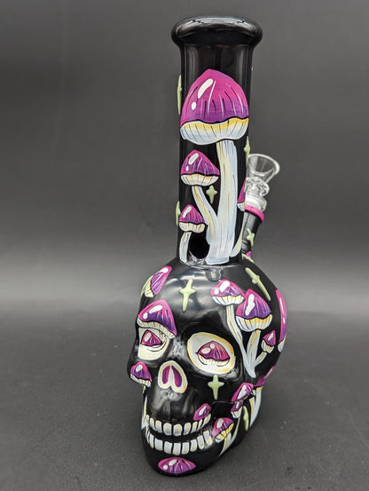 9.5" Glow in the Dark Mushroom Skull Bong - Meech Madness Smoke Shop