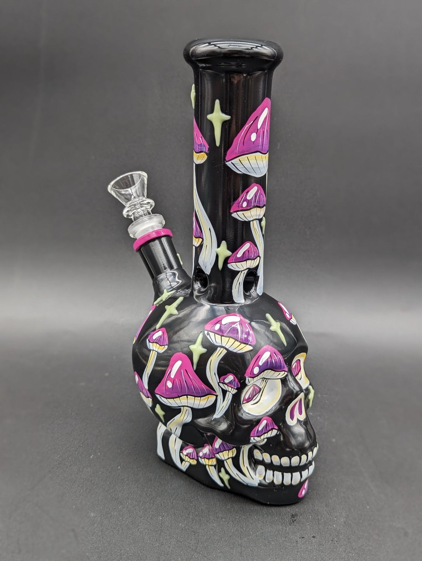 9.5" Glow in the Dark Mushroom Skull Bong - Meech Madness Smoke Shop