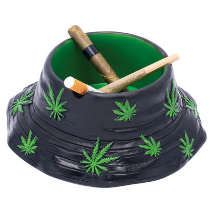 Fujima Black & Green Leaf Bucket Hat Ashtray - 5.75"