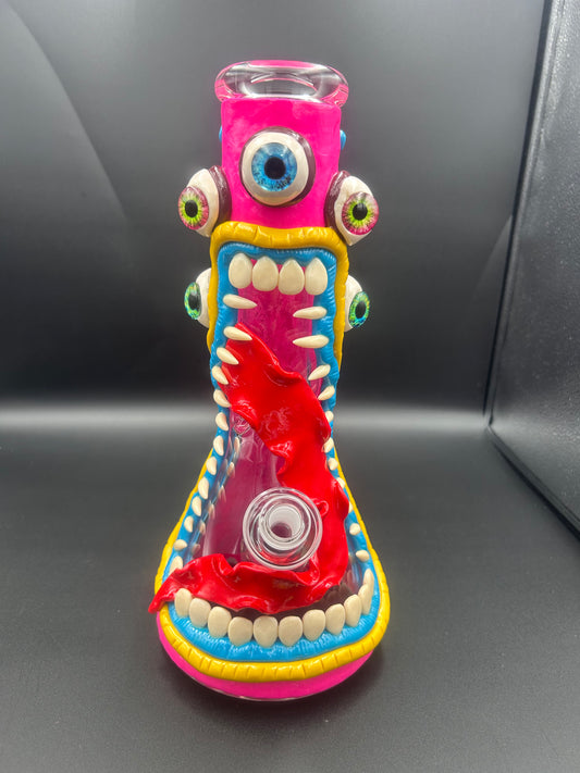 12.5” Pink Monster Beaker Water Pipe - Meech Madness Smoke Shop