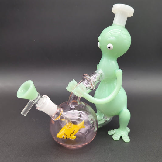 Alien Smoking a Goldfish 9" Recycler Bong - Meech Madness Smoke Shop