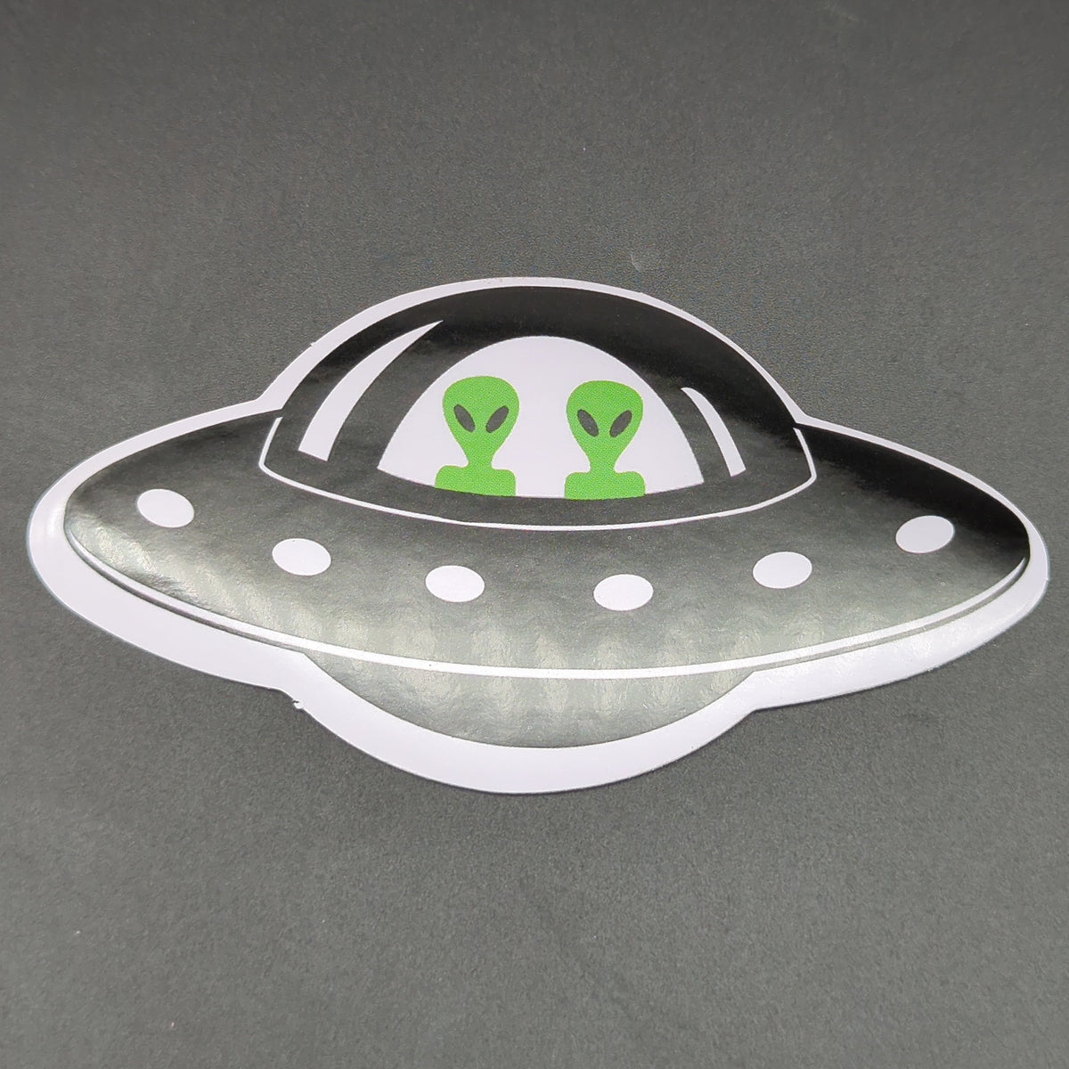 Alien Twins in Flying Saucer Spaceship Sticker - 4.5" x 2.25"-Avernic Smoke Shop