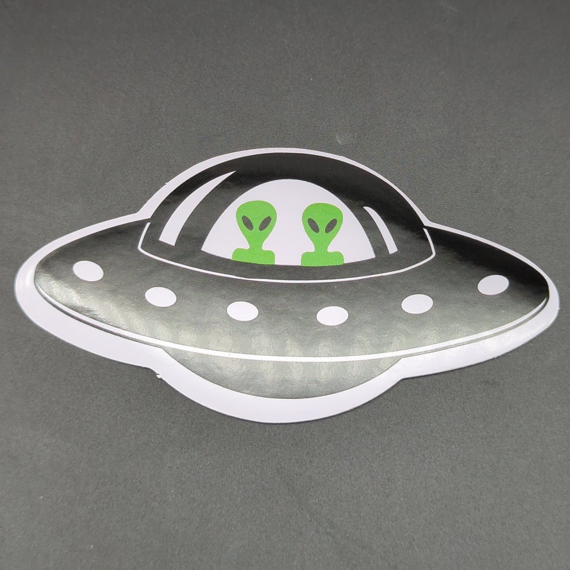 Alien Twins in Flying Saucer Spaceship Sticker - 4.5" x 2.25" - Meech Madness Smoke Shop