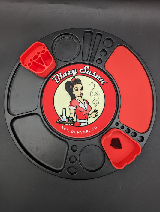 Blazy Susan Spinning Rolling Tray - Black/Red-Avernic Smoke Shop