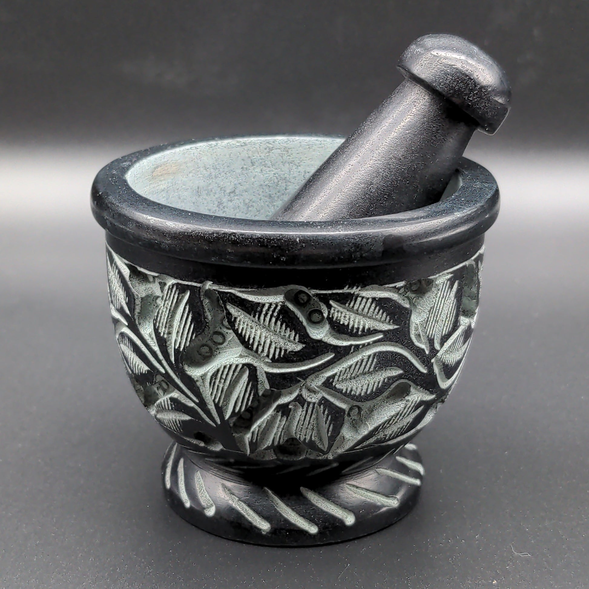 Carved Flower Soapstone Mortar & Pestle - 3"x2.5" - Avernic Smoke Shop