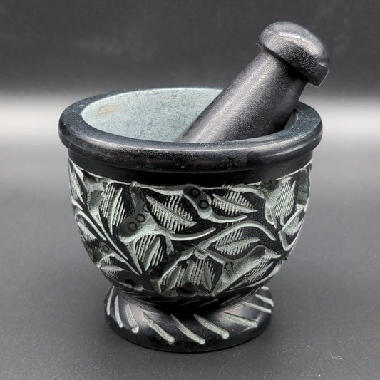 Carved Flower Soapstone Mortar & Pestle - 3"x2.5" - Meech Madness Smoke Shop