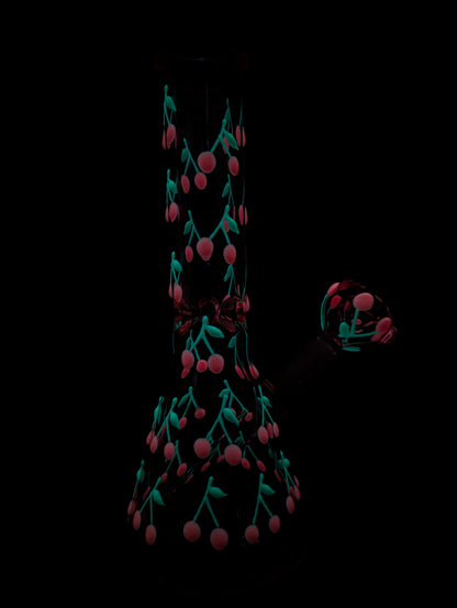 Cherries Glow In The Dark Beaker 10"-Avernic Smoke Shop