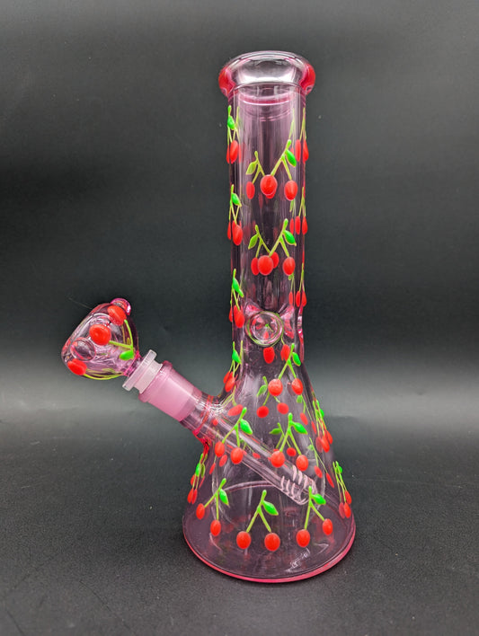 Cherries Glow In The Dark Beaker 10"-Avernic Smoke Shop