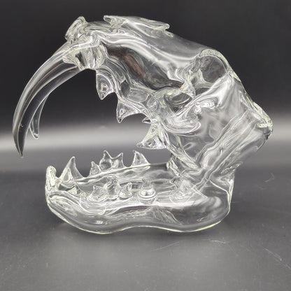 Clear Sabertooth Skull Sculpture Rig - by EKA Glass - Meech Madness Smoke Shop