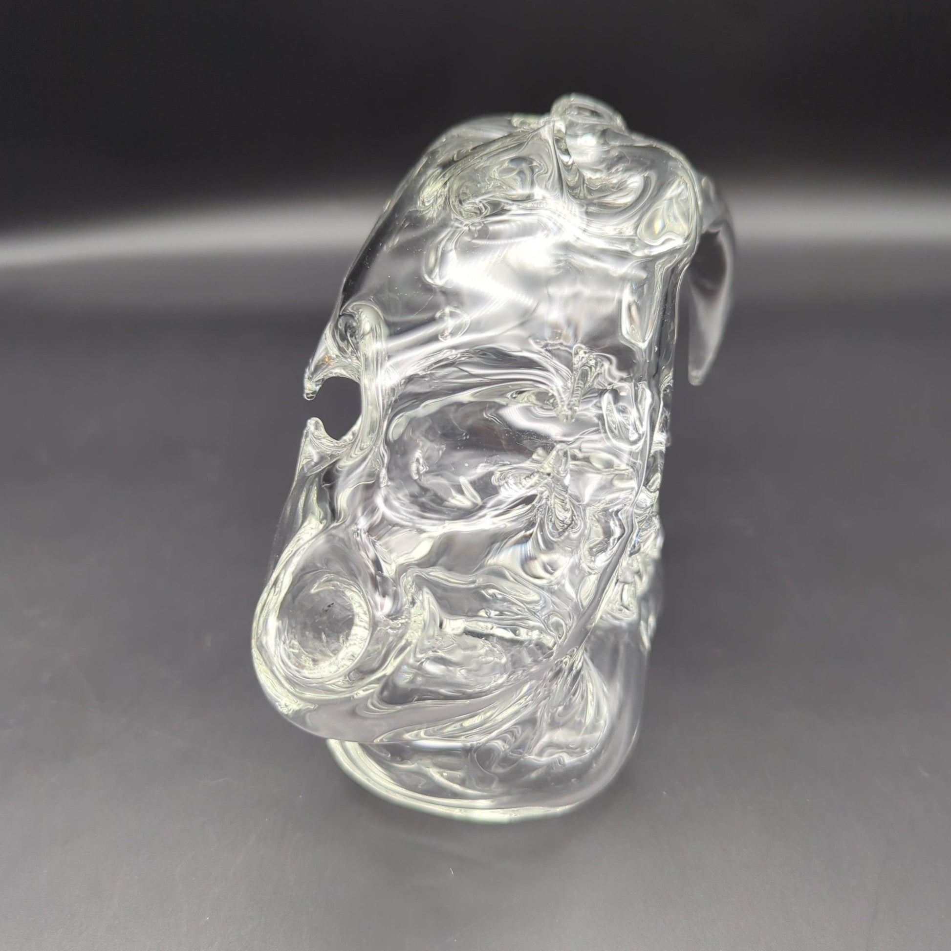 Clear Sabertooth Skull Sculpture Rig - by EKA Glass - Meech Madness Smoke Shop