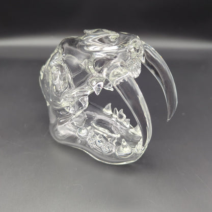 Clear Sabertooth Skull Sculpture Rig - by EKA Glass - Meech Madness Smoke Shop