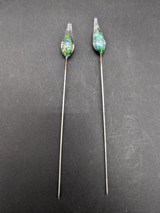 Crystal Tears Handblown Glass & Metal Hairpin Poker Tool | 6.75" - Meech Madness Smoke Shop