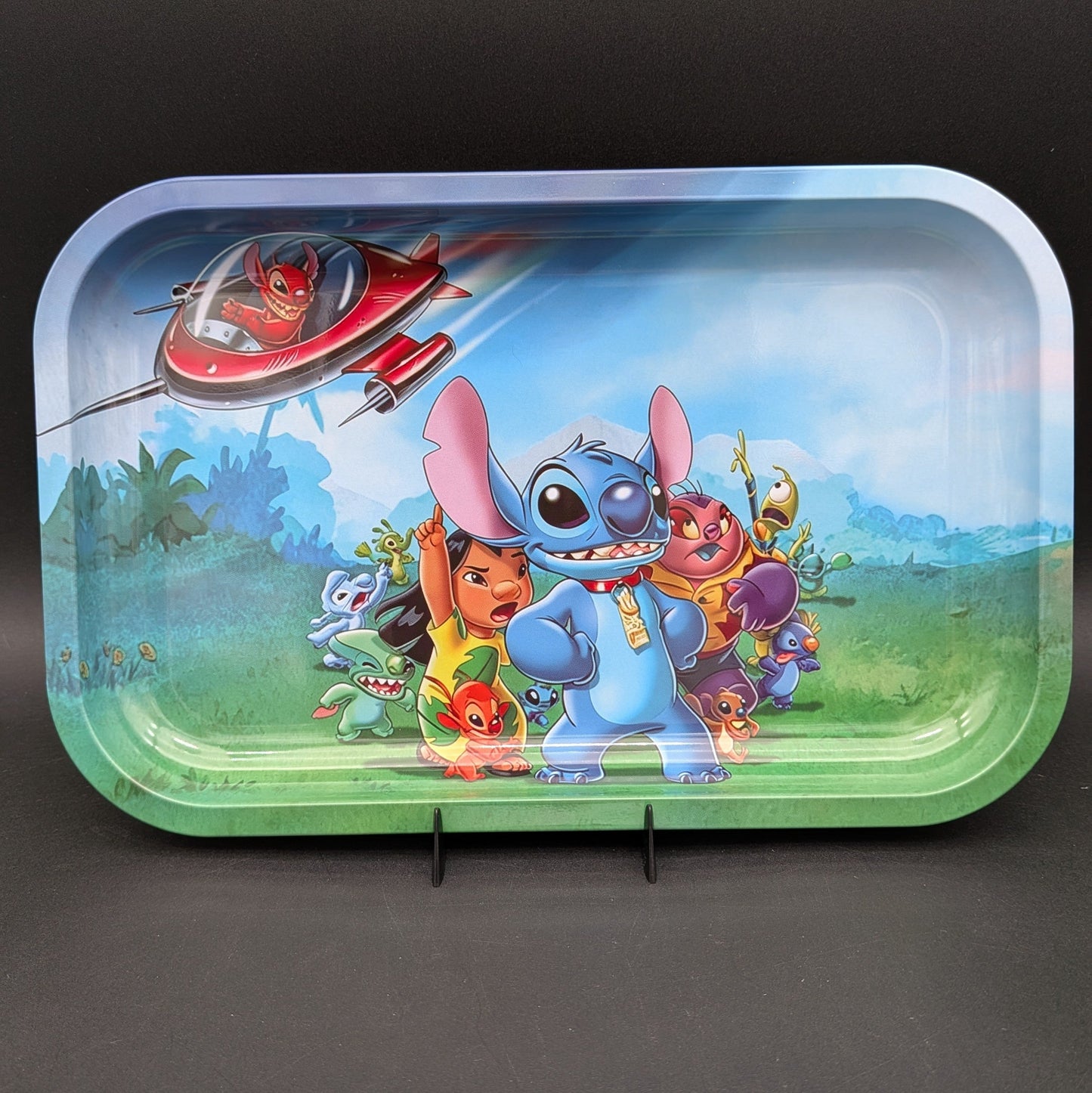 Cute Blue Monster with Friends Metal Rolling Tray | 11"x7"