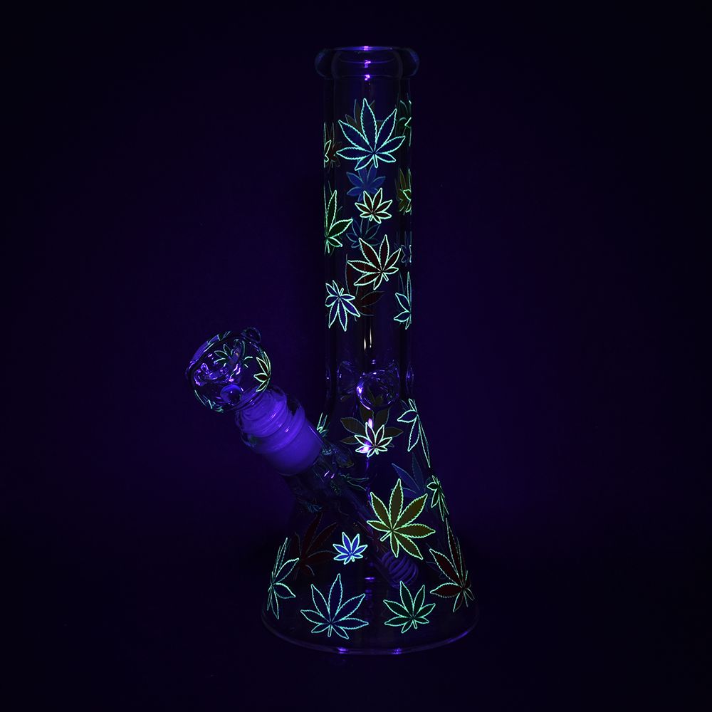 Rainbow Pride Leaf Beaker Glass Water Pipe - 10.25" / 14mm F