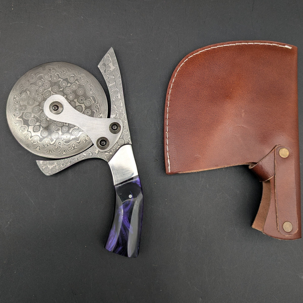 Damascus Steel + Resin Pizza Cutter-Meech Madness Smoke Shop